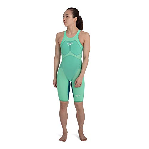 Speedo Fastskin LZR Pure Valor Openback Kneeskin Traje de baño, Mujer, Green Glow/Nordic Teal/White, 26