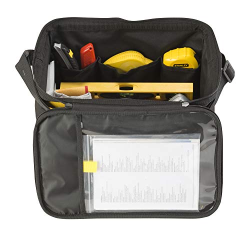 STANLEY STST1-73615 Bolsa Profunda para herramientas, Tapa plana (34cm), Múltiples bolsillos, Poliéster, Negro/Amarillo