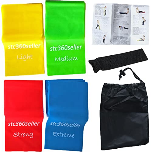 stc360seller Bandas Elásticas de Resistencia Juego de 4 Bandas Combinables hasta 15 Diferentes Niveles de Resistencia para Fitness Ejercicios Pilates Yoga Entrenamiento Estiramientos Piernas Glúteos