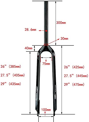 STRTG Horquilla MTB De 26/27,5/29 Pulgadas, Horquilla De Bicicleta/Horquilla Rígida De Fibra De Carbono 3K / Tubo Recto 28,6 * 300 Mm/Freno De Disco/Apertura De 100 Mm B,27.5 Inches