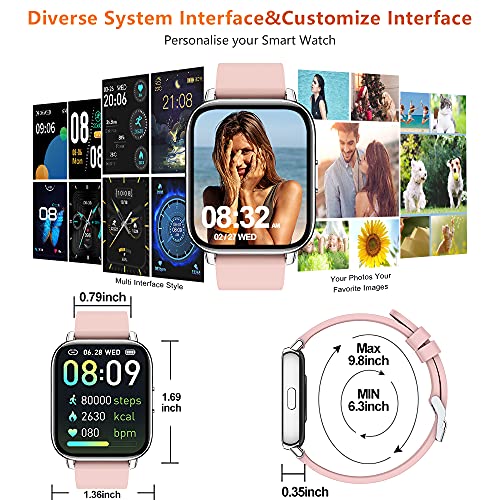 Sudugo Smartwatch Mujer, 1,69" Táctil Completa Reloj Inteligente con Monitor de Sueño, Pulsómetro, Cronómetro, Calorías Podómetro Impermeable IP67 Pulsera Actividad Inteligente para Android iOS, Rosa