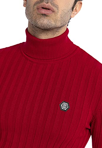 Suéter de Cuello de Tortuga para Hombres Jersey de Punto Acanalado Rojo XL