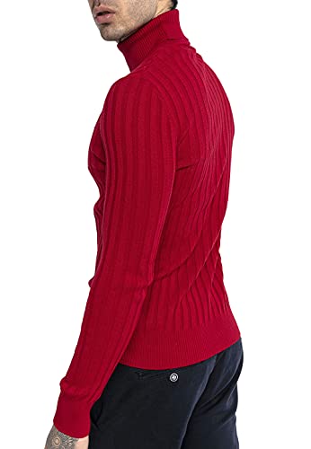 Suéter de Cuello de Tortuga para Hombres Jersey de Punto Acanalado Rojo XL