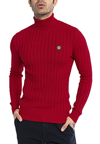 Suéter de Cuello de Tortuga para Hombres Jersey de Punto Acanalado Rojo XL