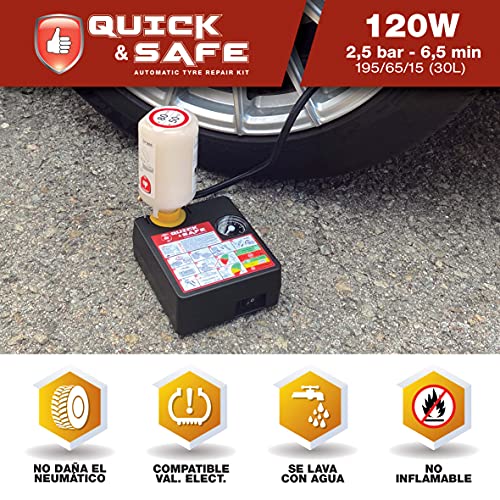 SUMEX Kit de Reparación de Pinchazos para Coche Arregla o Repara Kit Emergencia Neumáticos Compresor de Aire con Conector 12V y 300ml Líquido Sellante