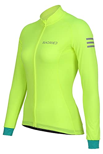 SUNDRIED Camiseta de Ciclismo de Manga Larga para Mujer (Verde, M)