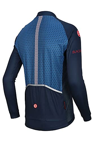 SUNDRIED Hombre Camiseta de Ciclismo Manga Larga Bicicleta de Pista Top de Ciclismo Camiseta de Ciclismo de Montaña Kit de Ciclismo (Azul, XS)