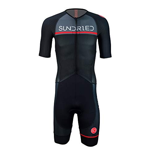 SUNDRIED Hombres Pro Traje de manga corta Trisuit Triatlón Ironman mejor para Racing Tri Suit (Negro, L)