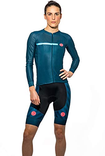 SUNDRIED Mujer Pro Range Maillot de Ciclismo Manga Larga Camiseta de Bicicleta para Bicicleta de Pista Ropa de Ciclismo Profesional (Azul, XS)