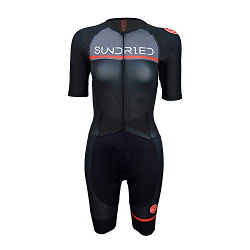 SUNDRIED Womens Pro Trisuit Triatlón de una pieza Aero Ciclismo skinsuit Tri Suit (Negro, S)