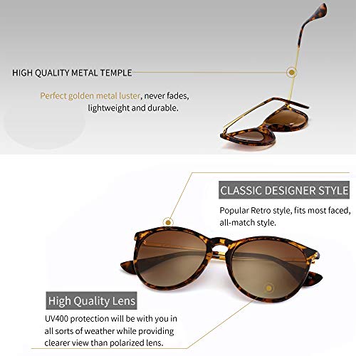 SUNGAIT Gafas de Sol Mujer Hombre Retro Redondas Unisex UV400 Proteccion(Marco Ámbar/Lentes Gradiente Marrón)