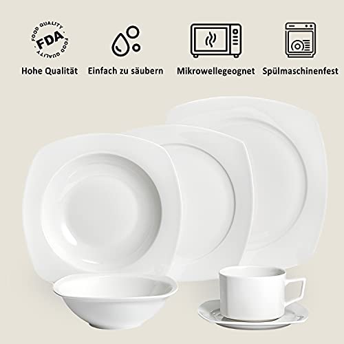 suntun Juego de Platos Hondos 6 piezas, 275ml Cuadrado Blanca Cremosa Plato de Sopa, Ensalada, Set Platos de Porcelana Modernas, 20,2cm Nueva Porcelana de Hueso Juegos Vajillas para 6 Personas