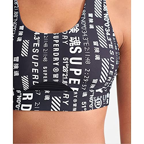 Superdry Training Medium Support Bra Sujetador Deportivo, Black AOP, Large para Mujer