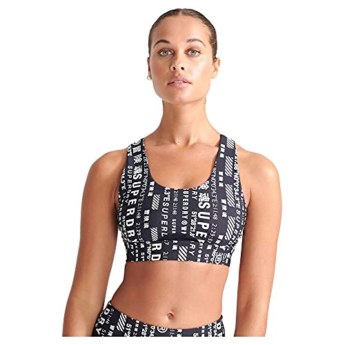 Superdry Training Medium Support Bra Sujetador Deportivo, Black AOP, Large para Mujer