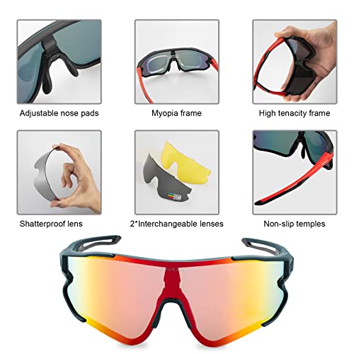 SUUKAA Ciclismo Gafas CE Certificación Polarizadas con 3 Lentes Intercambiables UV 400 Gafas,Corriendo,Moto,MTB Bicicleta Montaña,Camping y Actividades al Aire Libre para Hombres y Mujeres TR-90