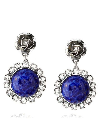 Swarovski Crystal nouf Pendientes en azul/azul circular Matrix gota Rose pendientes en acabado de plata