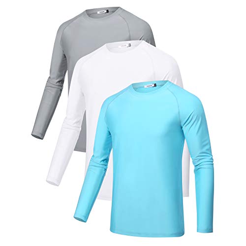 Sykooria 3 Piezas Camisetas Manga Larga Hombre Deporte UPF 50+ Protección Solar UV,Secado Rápid Top Transpirable Shirt Camiseta Cuello Redondo para Correr Trotar Fitness Ciclismo Entrenamiento Casual