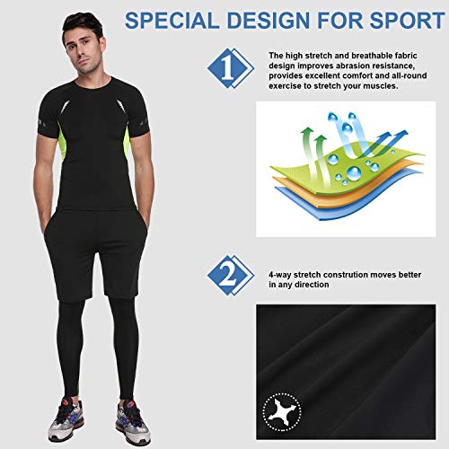 Sykooria Camiseta de Compresión Manga Corta Manga Larga para Hombre Ropa Deportiva de Transpirable y Secado Rápido para Deporte Running Ciclismo Fitness Gym Entrenamiento