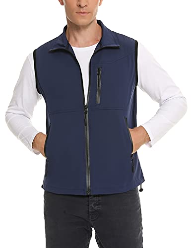 Sykooria Chaleco Impermeable Hombre Chaqueta sin Mangas Hombre Cortavientos Múltiples Bolsillos Chaleco Deportivo Informal de Secado Rápido para Pesca Senderismo y Viajes Azul marino XXL