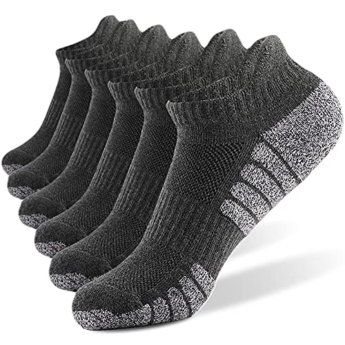 T WILKER 6 Pares Calcetines Running Deportivos Hombre Mujer Calcetine Para Correr de Algodón Malla Transpirable Acolchado Elásticos Efecto Amortiguación Ciclismo Gym Tobillero Calcetines Cortos