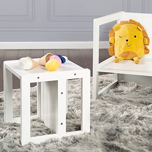 Taburete roba para niños en estilo country, taburete reversible con 3 alturas de asiento, blanco