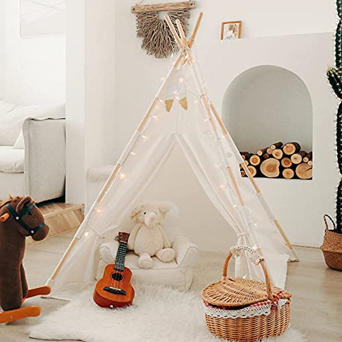 Tacobear Tipi Infantil Tipi Tienda Tipi Indio para Niños con Guirnalda de Luces Pluma Grande Tienda Campaña Portátil Tienda Casa de Juegos para Interiores para Niños Niñas