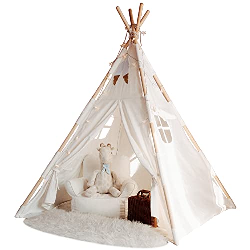 Tacobear Tipi Infantil Tipi Tienda Tipi Indio para Niños con Guirnalda de Luces Pluma Grande Tienda Campaña Portátil Tienda Casa de Juegos para Interiores para Niños Niñas