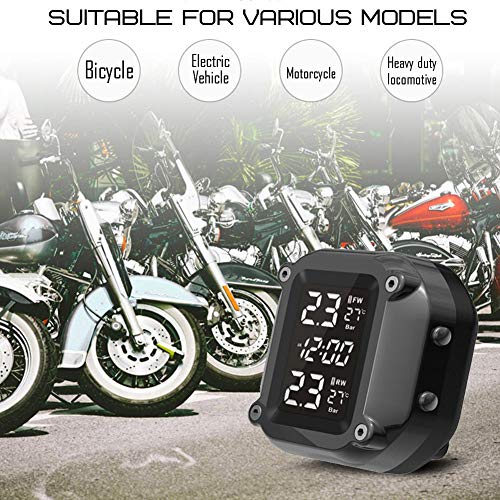 Teabelle Temperatura de los neumáticos de la Motocicleta Sistema de monitoreo de presión TPMS Pantalla LCD Sensor Externo Carga USB