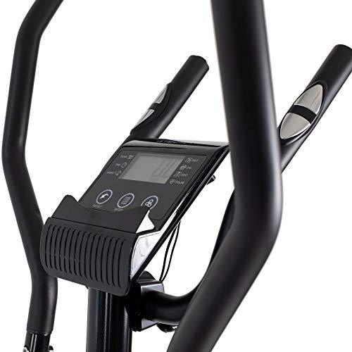 TechFit E350 - Bicicleta elíptica de fitness en casa con ordenador, volante 7,5 kg, 8 niveles de dificultad, Cross Trainer negro y rojo