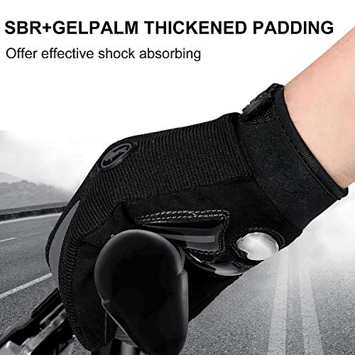 TEUEN Guantes Ciclismo Dedos Largos Guantes MTB con Pantalla Táctil Guantes Bicicleta Montaña para Hombre Mujer Guantes De Ciclismo con Acolchadas De Gel (Negro, M-Medio)