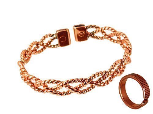 The Online Bazaar Mujer Diseño Entrelazado Magnético Pulsera De Cobre y Líneas Efecto magnético cobre Anillo Combi Set con Presentación Caja De Regalo - Grande Tamaño De Anillo: 22-25 mm