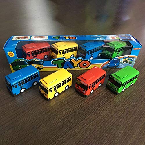 Tire hacia Atrás Coches Divertido 4 Unids/Set Tayo El Pequeño Autobús Mini Plástico Tirar Hacia Atrás Azul Tayo Rojo Gani Amarillo Lani Verde Rogi Bus Modelo De Coche Para Regalo De Niños