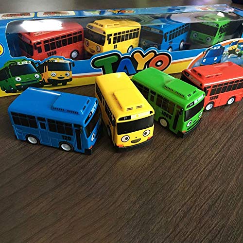 Tire hacia Atrás Coches Divertido 4 Unids/Set Tayo El Pequeño Autobús Mini Plástico Tirar Hacia Atrás Azul Tayo Rojo Gani Amarillo Lani Verde Rogi Bus Modelo De Coche Para Regalo De Niños