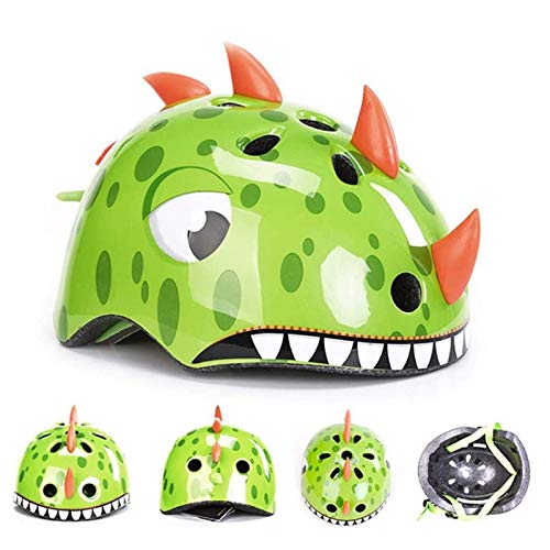 TITST Casco para niños, Edad 2-13 años, Cascos de Dinosaurio 3D de Animales de Dibujos Animados, Ajustable Juventud Niños Niñas Equipo de protección Multideporte 19"-23" LUOWAN Blue-S