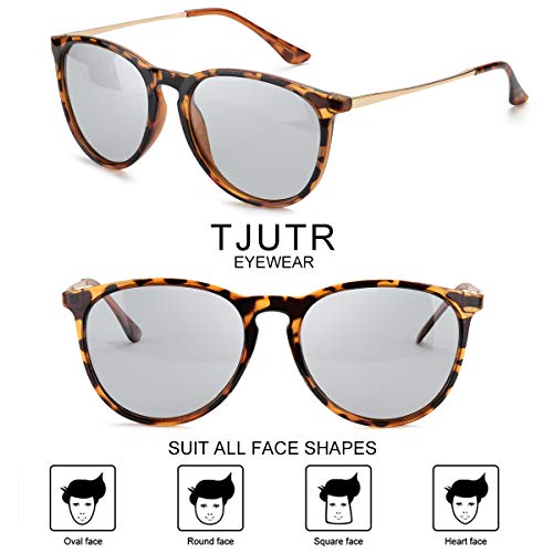 TJUTR Fotocromaticas Gafas de Sol Polarizadas Unisex, Marco Retro Redondo - 100% Protección UVA UVB para Conduccion (Tortuga/Gris Fotocromaticas)