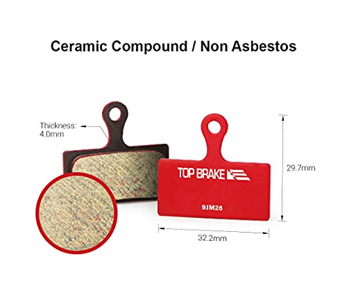 Top Brake Pastillas de Freno de Disco Bicicleta para Shimano XTR M9000/9020/985/987,Deore XT M785/M615/6000/8000 Flat Mount, Alfine S7000, SLX M7000/M675, Road CX75 (Performance - Rojo)