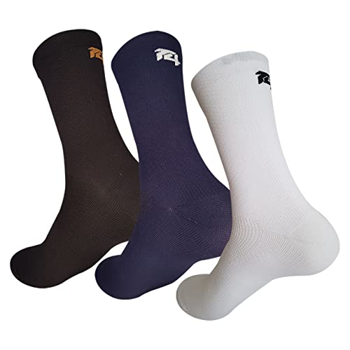 TopActive | Calcetines de Ciclismo Altos para Hombres y Mujeres | Calcetines Deportivos de Ciclismo Transpirables para Montaña, Spining, Ciclismo de Ruta | Pack de 3 | Blanco - Azul - Negro | 42-44