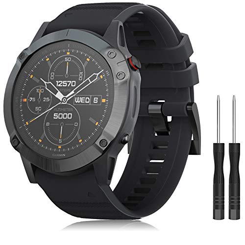 TOPsic Correa para Garmin Fenix 5X, Suave Silicona Banda de Reemplazo para Fenix 5X Sapphire Multisport 51mm GPS Watch/Fenix 3/ Fenix 3 HR/Fenix 5X Plus/Fenix 6X/Fenix 6X Pro