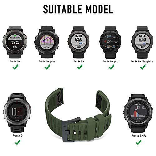 TOPsic Correa para Garmin Fenix 5X, Suave Silicona Banda de Reemplazo para Fenix 5X Sapphire Multisport 51mm GPS Watch/Fenix 3/ Fenix 3 HR/Fenix 5X Plus/Fenix 6X/Fenix 6X Pro