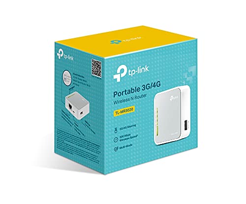 TP-Link TL-MR3020 - Router de viaje Wi-Fi portátil (3G/4G de 300 Mbps, Modo 3G/4G de soporte / modo de punto de acceso / modo cliente, sin necesidad de configuración, enchufe de la UE)