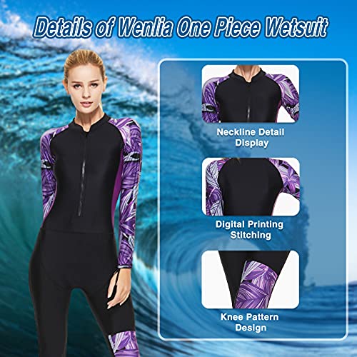 Traje de neopreno para mujer, traje de buceo de una pieza de manga larga de cuerpo completo con cremallera frontal para natación, buceo, surf, deportes acuáticos