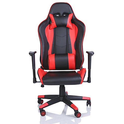 TRESKO® Silla de Escritorio Gamer Profesional | Silla de Oficina Ergonómica Gaming | Regulable, Reclinable | para Jugadores de PC | (Rojo)