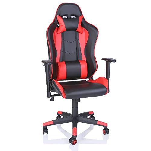 TRESKO® Silla de Escritorio Gamer Profesional | Silla de Oficina Ergonómica Gaming | Regulable, Reclinable | para Jugadores de PC | (Rojo)