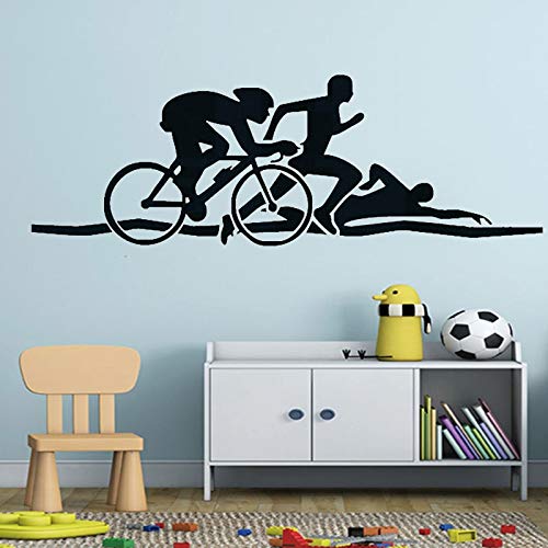 Triatlón atleta pared pegatina bicicleta natación correr deportes vinilo pared calcomanía salud Fitness Mural pared pegatina A8 126X42CM