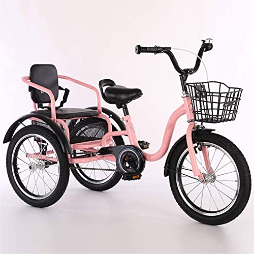 Triciclo Tricycle Bicicletas De Tres Ruedas Para Niños Niños Niñas, Triciclos 16 18 Pulgadas 3 Ruedas Bicicletas Crucero Bicicletas Cómodas Dos Plazas Con Cesta Para Niños De(Size:18 inch,Color:Rosa)