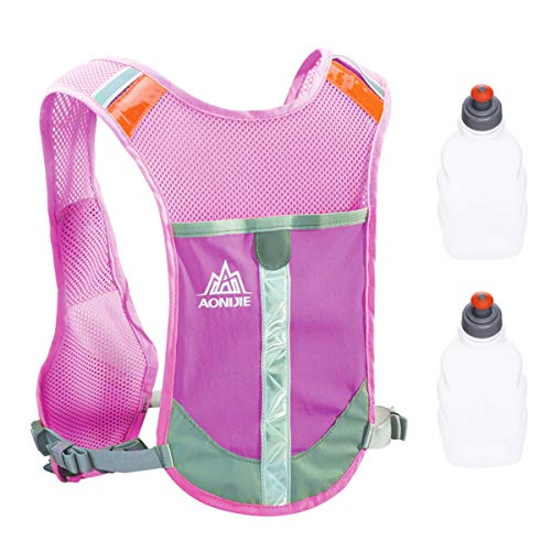 TRIWONDER Chaleco Reflectante Ligero Mochila de Hidratación para Trail Running Ciclismo Marathoner Profesional Hombre Mujer (Rose Red - con 2 Botellas de Agua)