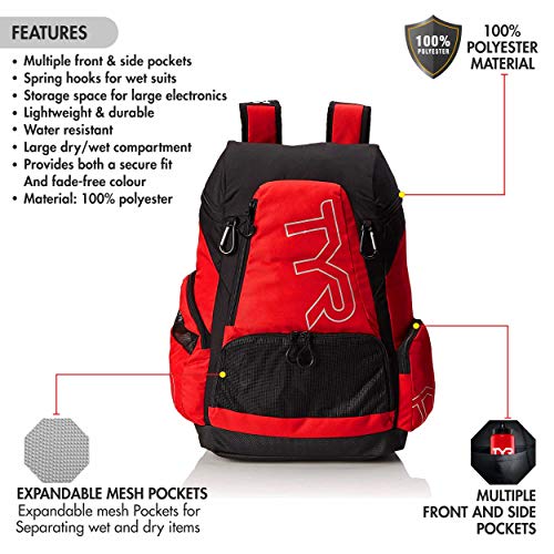 TYR Alliance 45L Mochila, Unisex Adulto, Rojo/Negro, Talla Única