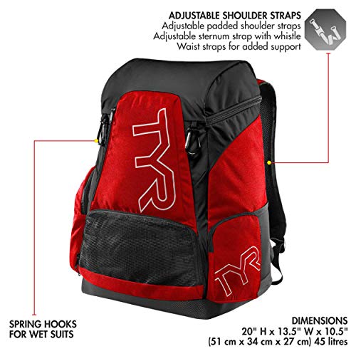 TYR Alliance 45L Mochila, Unisex Adulto, Rojo/Negro, Talla Única