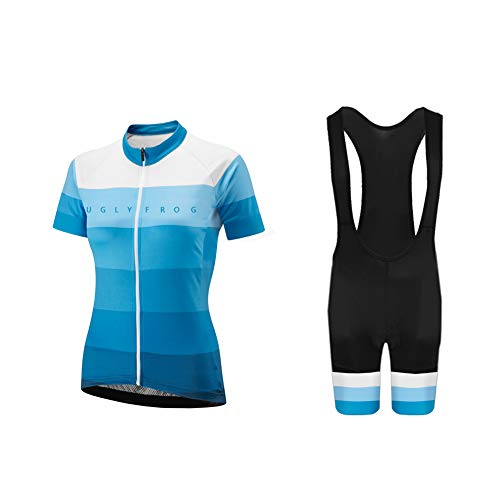 UGLY FROG Sets Ropa de Ciclismo, Maillot de Manga Corta y Culotte Corto para Mujer, Conjunto Ropa para Bicicleta Transpirable DTWL01