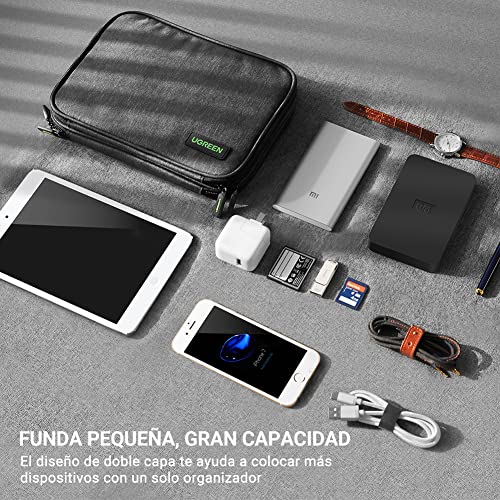 UGREEN Bolsa para Organizar Cable, Estuche Impermeable con 12 Bandas Elesticás para Guardar Cable, Auricular, Memoria USB, SD/TF Tarjeta, Funda de Viaje para iPad Mini, Cargador, PowerBank, Disco Duro